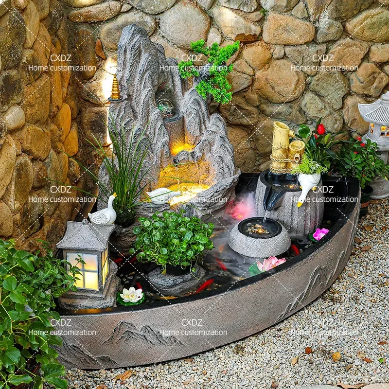 Large Rockery Flowing Water Fountain Landscape Outdoor Courtyard Balcony Circulating Pool Landscaping Fish Pond Floor