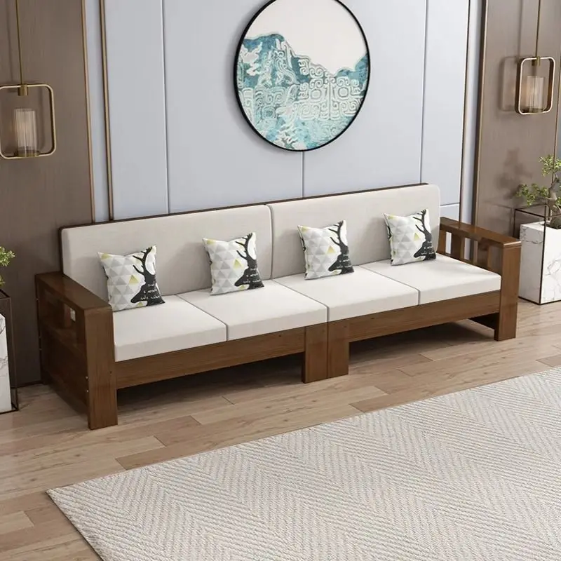 

New Chinese Solid Wood Sofa Set Black Walnut Narrow Version for Small Apartment Living Room Dual-Purpose Summer Winter Use