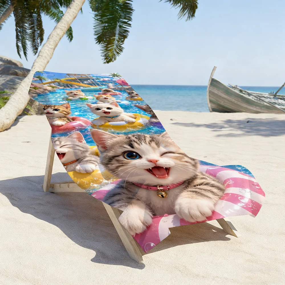 Fashion Cute Kitten Summer Towel Soft Pool Gift For Travel Gym Shower Camping Quick Dry Sports Large Beach Towels