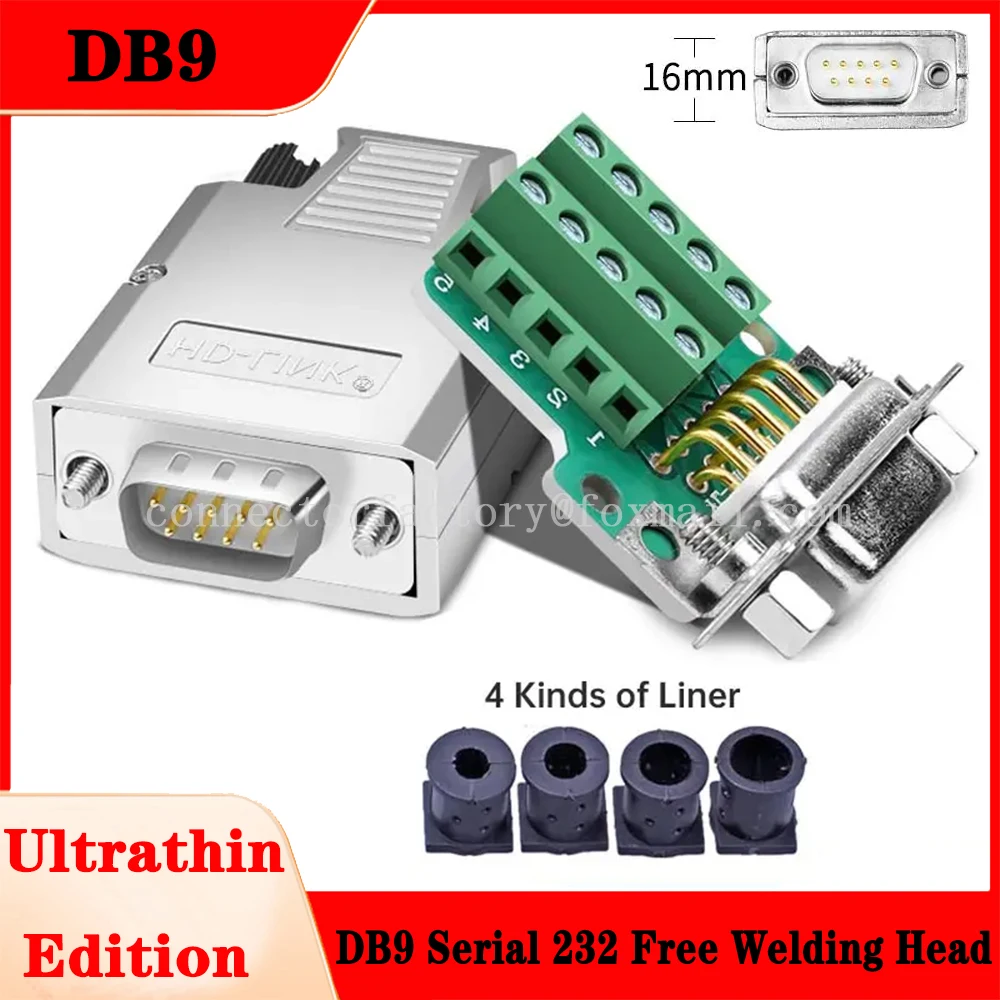 

DB9 Solder-free Connector D-SUB Metal Shell 9-pin RS232 COM Serial Port Plug DB9 Male Female Breakout Terminal Connectos