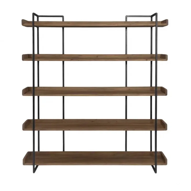 custom.Metal Frame Storage Shelf 5 Tier Bookshelf with Drawer Rustic Living Room Plant Display Shelves