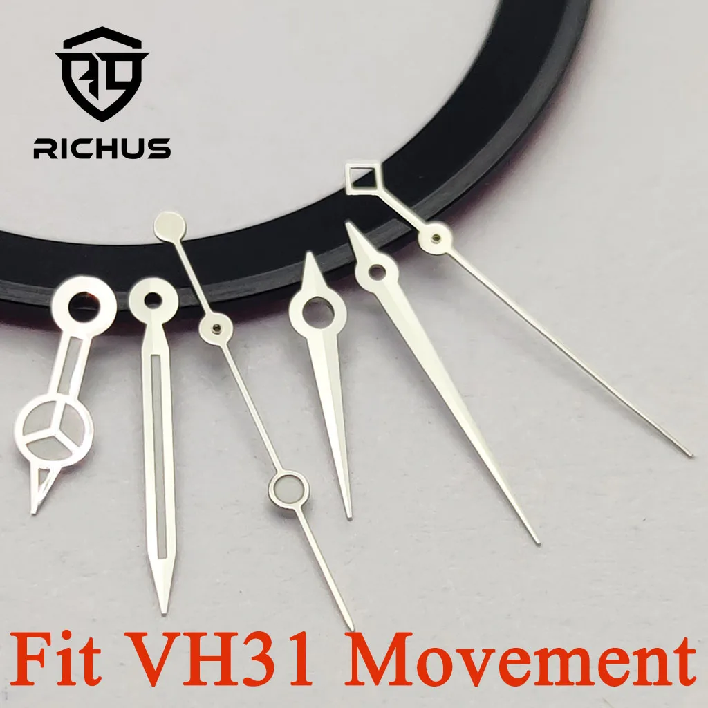 RICHUS VH31 Uhrzeiger Silberne Uhrzeiger Grün Leuchtend Passend für VH31 Quarzwerk Uhrenzubehör