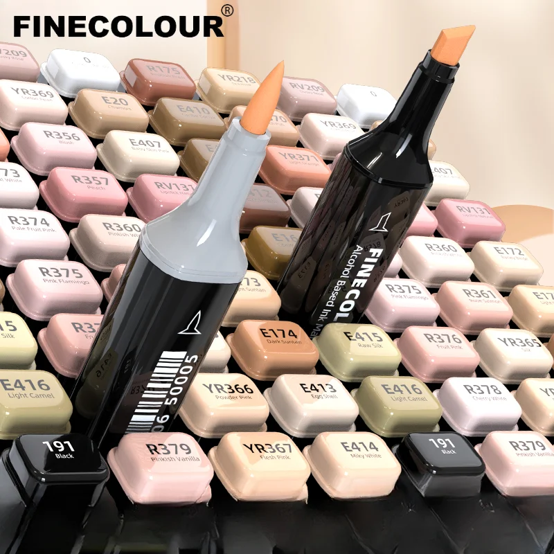 Skin Color Grupo Marcadores de Escova de Duas Cabeçadas Álcool Esboço Desenho Art Marker Pen Escola Art Supplies Finecolour-ef102
