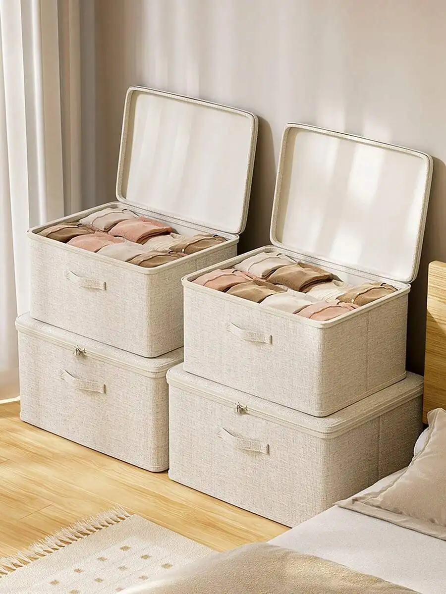 

Foldable Storage Boxes With Lid And Handles Zippered Clothes Organizer For Wardrobe