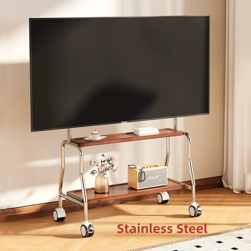 حامل تلفاز متنقل من الفولاذ المقاوم للصدأ على الأرض لشاشة LCD LED مقاس 32-75 بوصة عربة تلفزيون تحمل ما يصل إلى 110 رطلًا بحد أقصى VESA 600 × 400 مم