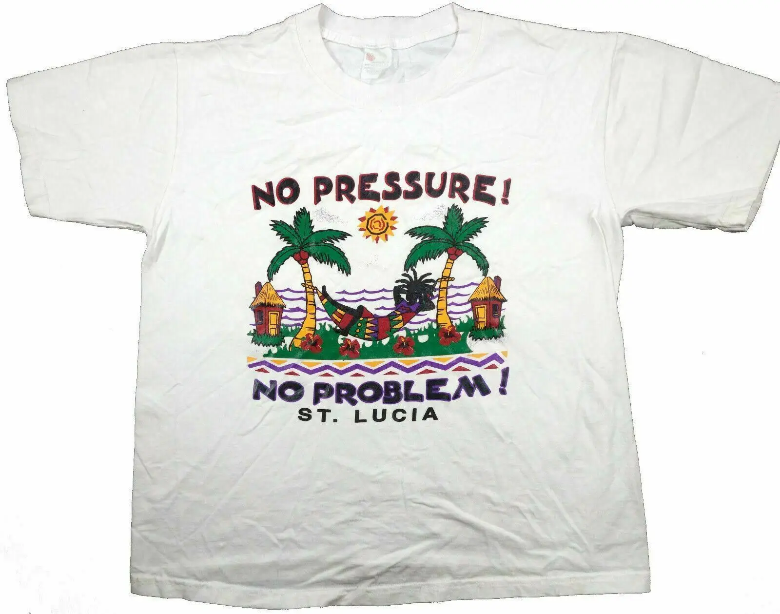 St Lucia Vintage T Shirt No Pressure Problem Tropical Hammock Palms Medium