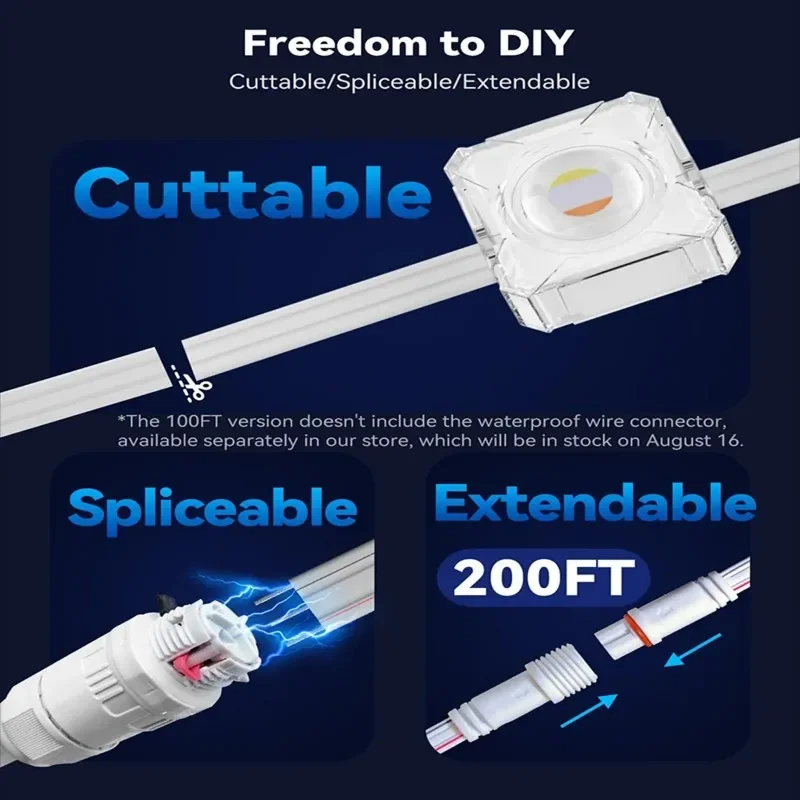 300FT الدائم في الهواء الطلق ضوء سلسلة APP الذكية RGBIC الطنف LED أضواء DIY المشهد وسائط عيد الميلاد حزب إضاءة للتزيين