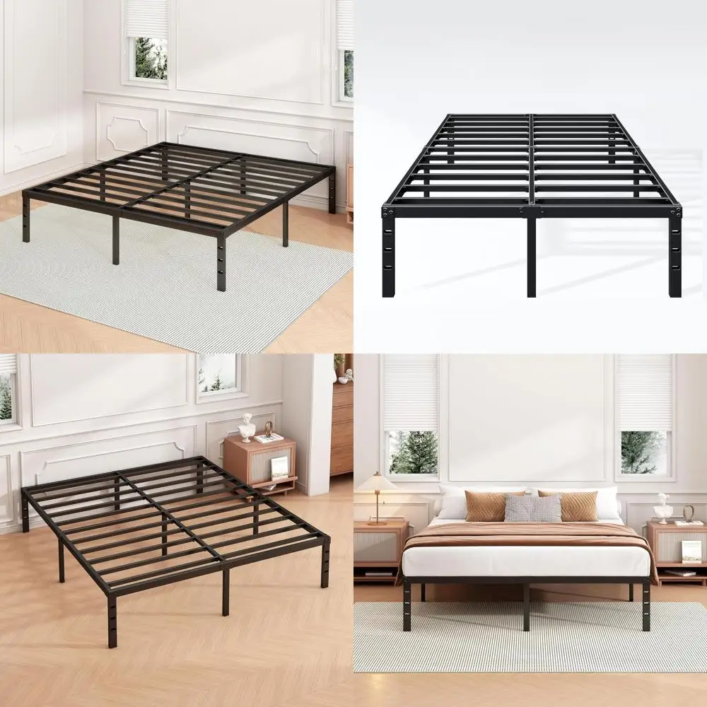 

Металлическая кровать King-size 16 дюймов - прочная, не требует пружинного блока, усиленная конструкция, простая сборка, надежная опора, место для хранения под кроватью, черная.