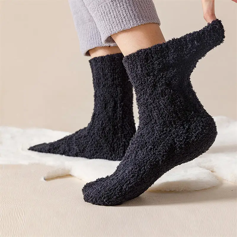 1 Pair of Warm Coral Fleece Winter Socks Men Solid Sleep Sock Loose Home Soft Sock Thicken Thermal Socks