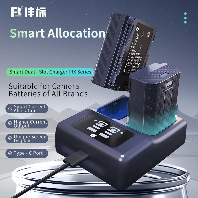 FB LP-E6 Dual Slot USB Charger Fast Charge for Canon 5D4 5D3 6D2 80D R5 R6 | Compatible with LP-E6N/LP-E6NH Battery