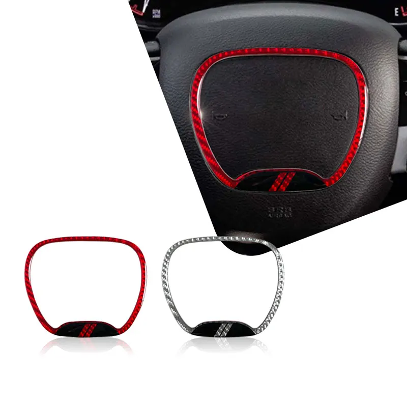 حلقة مركزية لمقود السيارة من ألياف الكربون ، ملصق لغطاء الكسوة ، ملحقات داخلية ، ديكور لدودج تشالينجر تشارجر رام 1500 #3