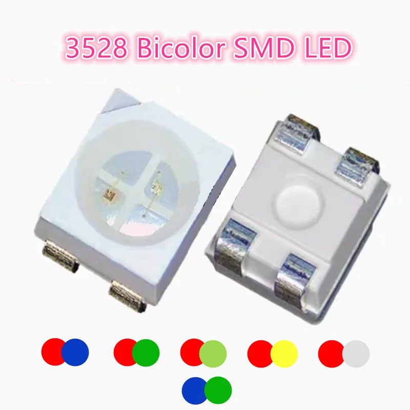 Highlight 3528 Bicolor SMD LED, Red-blue, Red-green, Red-yellow, Red-white, Blue-green, 4Pin Same Direction Lamp Beads