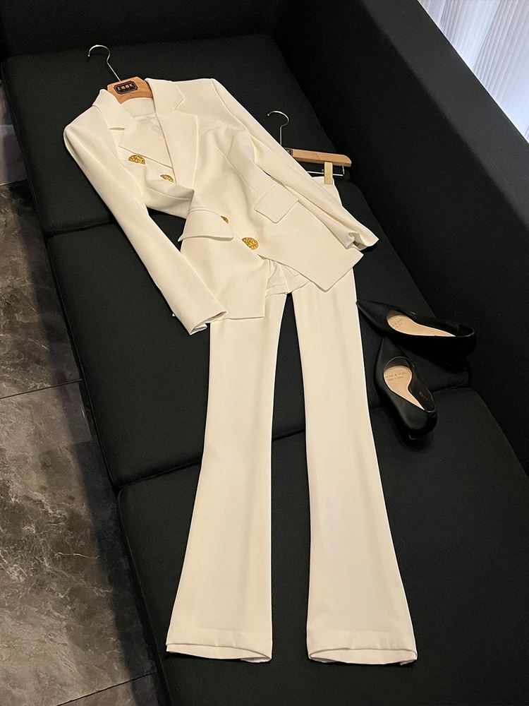 

Ele костюм-двойка, осенне-зимний новый модный комплект с высокой талией и одной пуговицей, женский универсальный костюм во французском стиле OK3