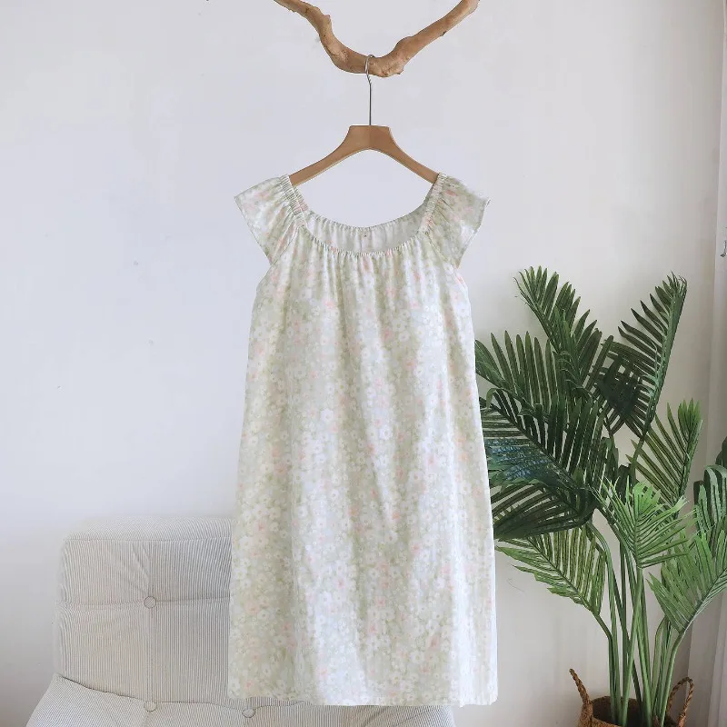 

Новая женская ночная сорочка на лето 2026 года, 100% хлопок, кружево, тонкая, милая, с подушечками для груди, свободная домашняя юбка-сорочка для сна