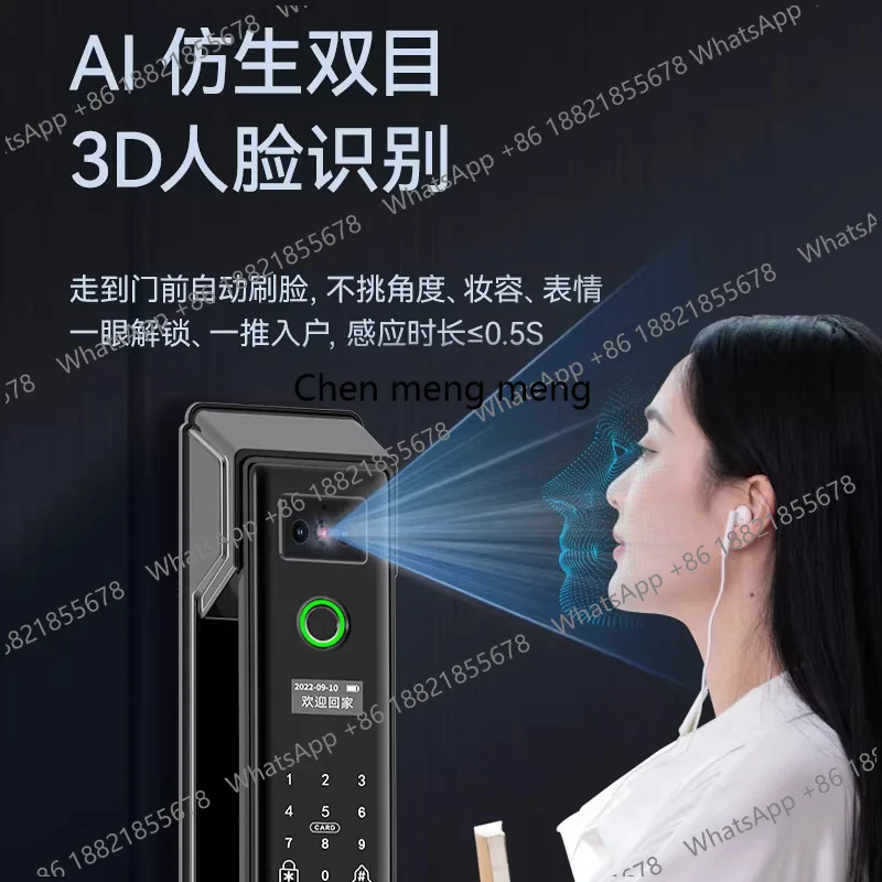 Facial recognition smart, home security door fingerprint, electronic door, security, monitoring password lock