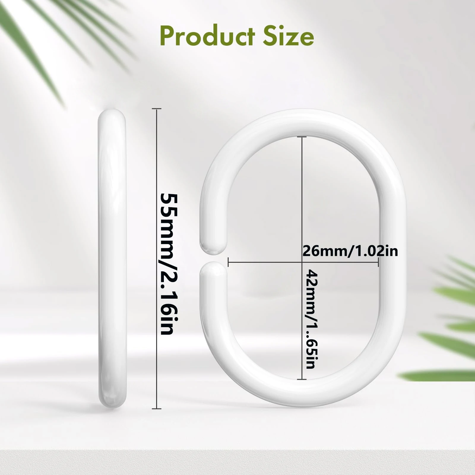 24 Pack Plastic Shower Curtain Hooks, C Shaped White Shower Curtain Rings Rust Proof, Anti-Drop Shower Curtain Hangers