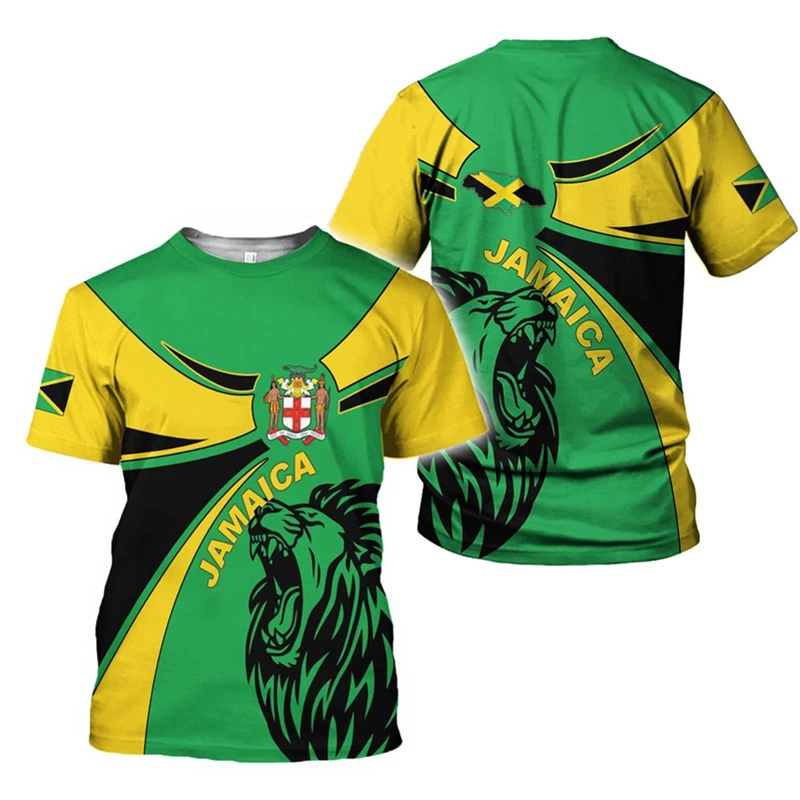 Jamaica Flag Print Double Sided T-Shirt Unisex Quick Dry Breathable Reggae Dreadlocks Graphic Casual Sports Short Sleeve Top