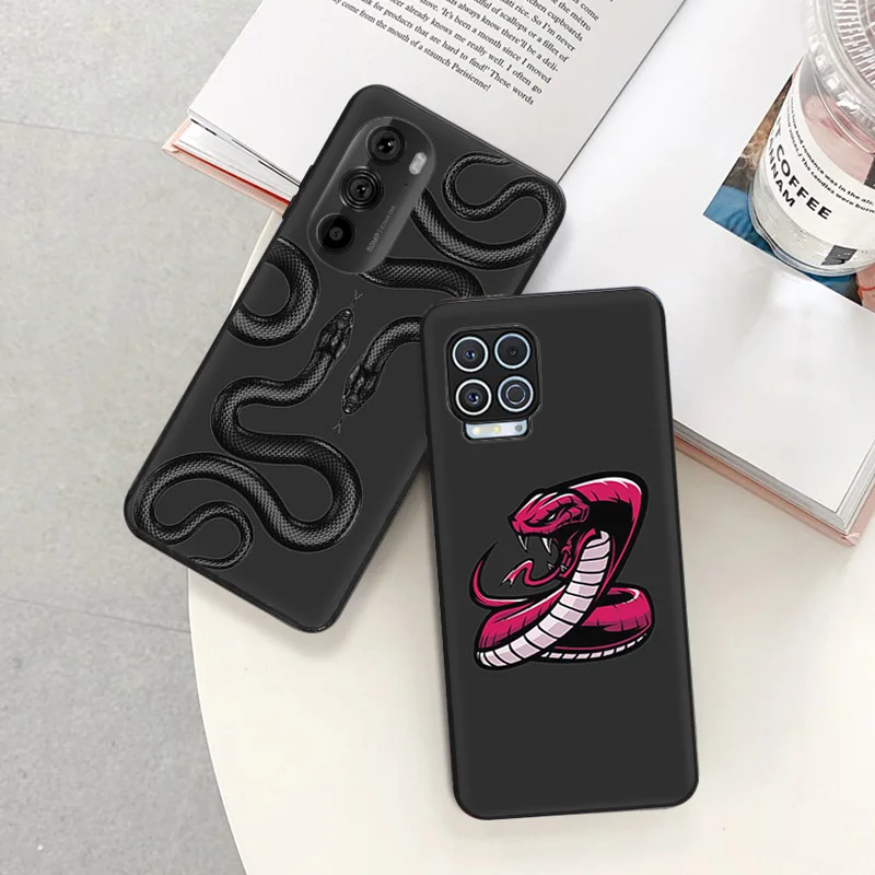 Anti-Drop Soft Phone Case For Motorola G73 G9 G50 G51 G60 G71 5G G22 G32 G52 G72 G53 Edge 40 30 20 Red Snake Cobra Python Cover