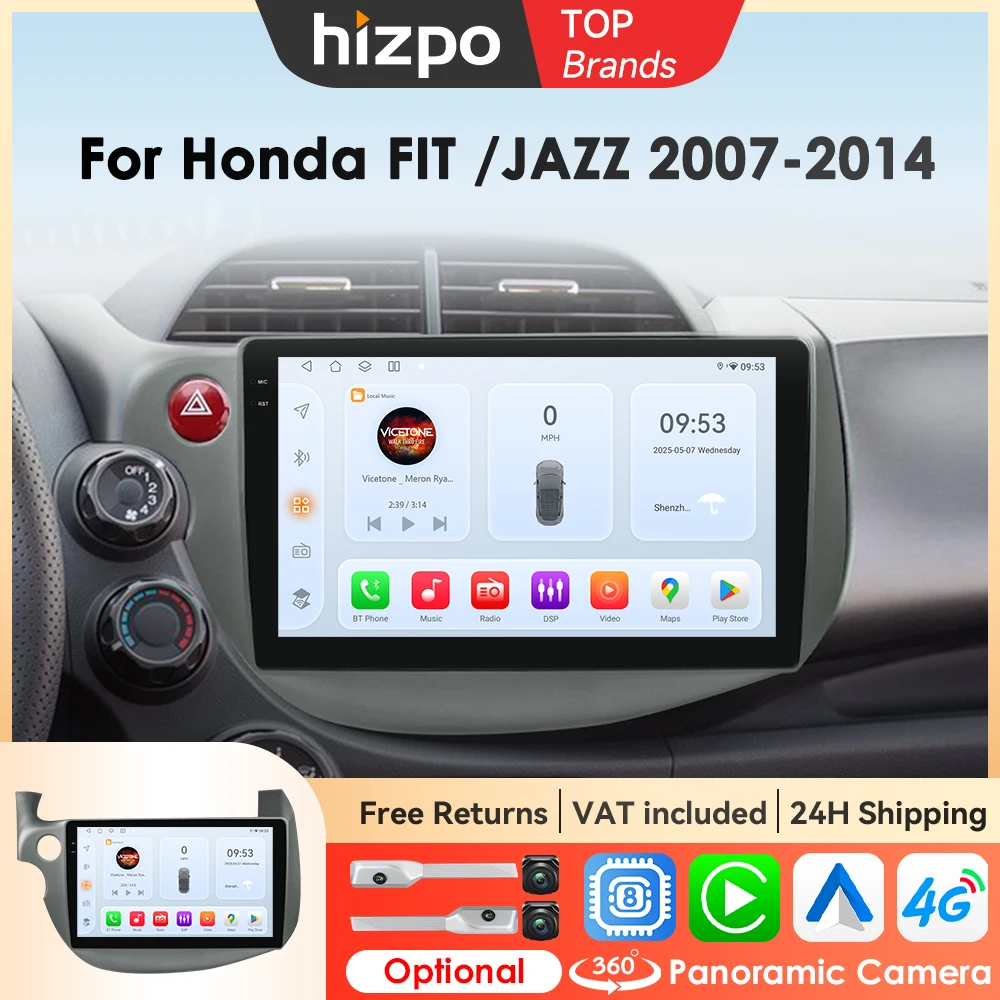 Hizpo 2din Android 14 Auto Stereo Radio Für Honda Fit Jazz Links 2007-2014 Carplay Multimidia Player Navigation GPS kopf Einheit 6115