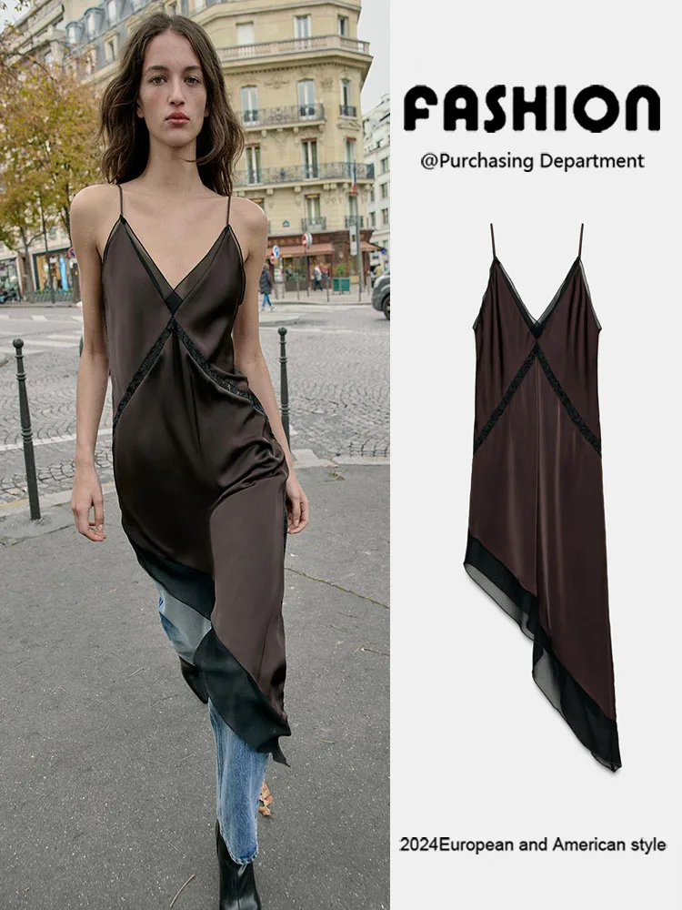 

Новинка зимы: Женское асимметричное миди-платье из шелкового атласа ZA2025 без бретелек для женщин, модное и стильное