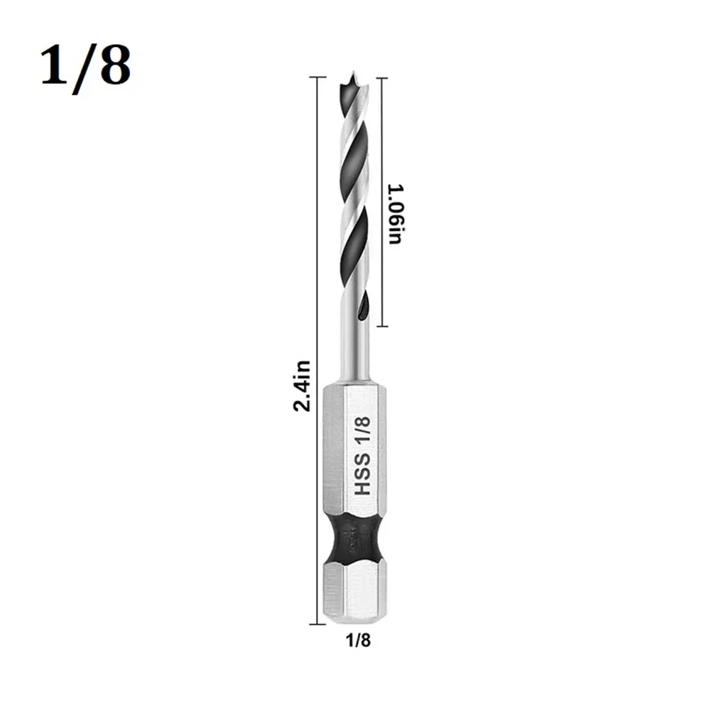 Brocas de vástago hexagonal de 1/4 ", juego de brocas HSS de 3 puntos de cambio rápido para taladro eléctrico, herramienta eléctrica para carpintería