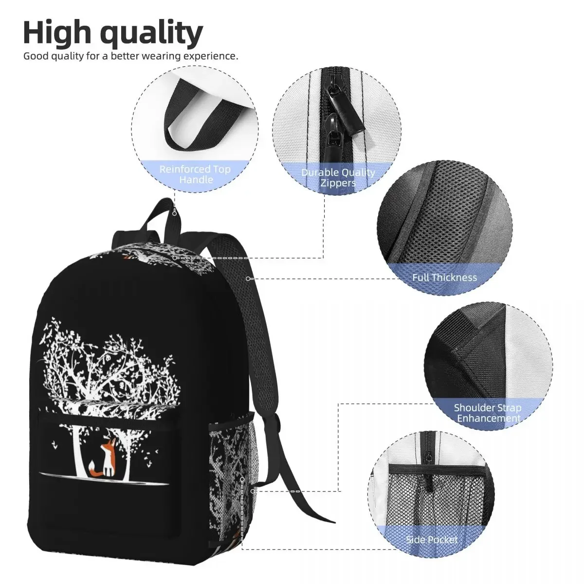 Lonely Fox Under Love Flowers Tree Backpack Boys Girls BookBag Children School Bag Computer Shoulder Bags for Men Women