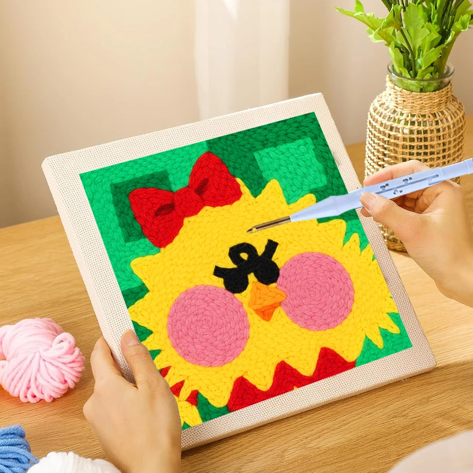 

25x25cm Punch Needle Embroidery Kit Handcraft Cute Yellow Bird Animal Punch Needle Kit DIY Craft Cross Stitch Kit Sewing for Adu