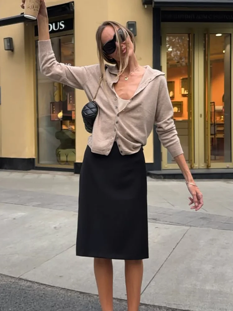 Tossy Knit Button Front Mock Neck Cardigan Long Sleeve Drop Shoulder Solid Color Regular Fit Casual Daily Lightweight Cardigan