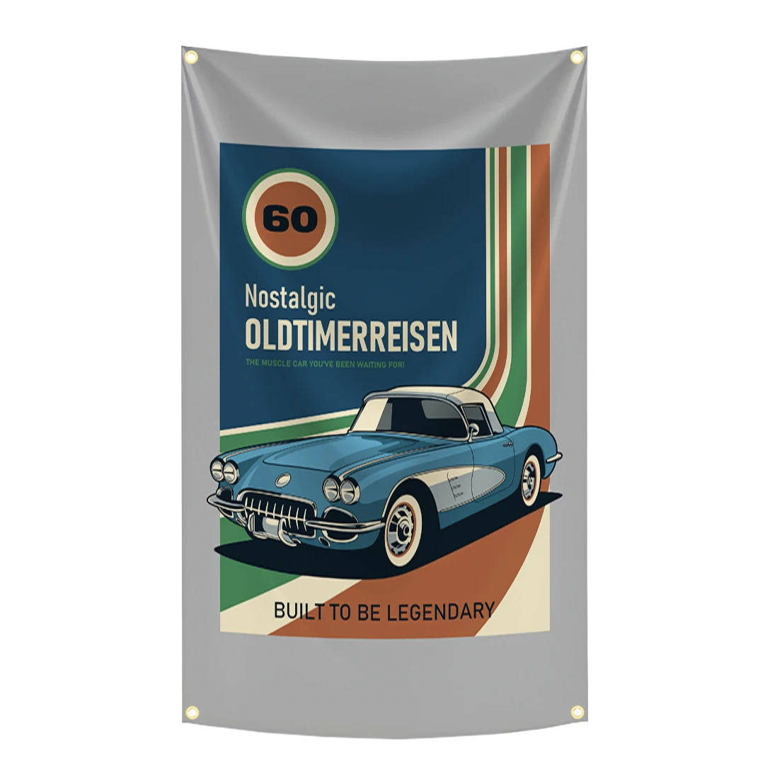 90x150cm Classic Nostalgic Legendary Muscle Car Flag Tapestry Polyester Digital Printing Banner for Garage Wall Art Decoration