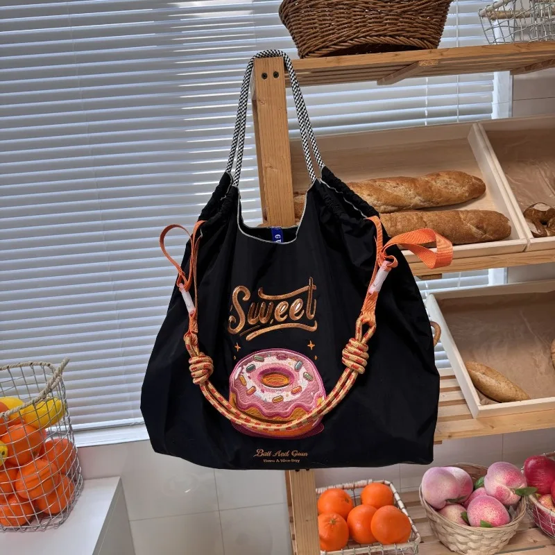 

Single Shoulder Bag Extended Ball Chain Embroidery Shopping Shoulder Strap Bag Environmentally Friendly Single Shoulder Tote Bag