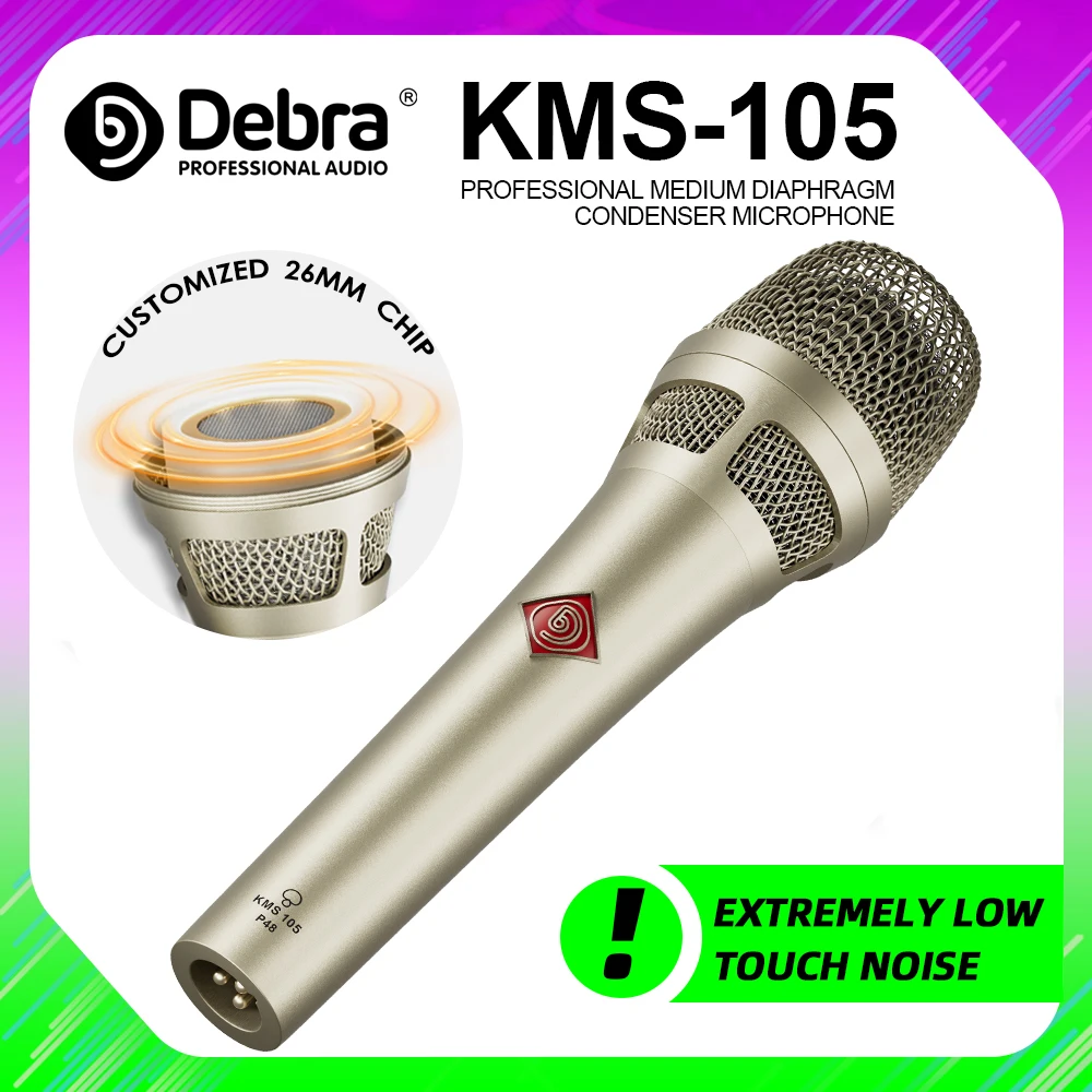 KMS105 Professional Recording Microphone Wired Handheld Microphone with 48V Power Supply, High-Quality Sound Quality