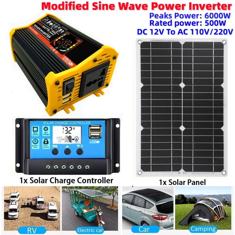 

6000W Peaks Power Modified Sine Wave Inverter DC 12V To AC 110V/220V Voltage Transformer Set Solar System Car Power Inverter