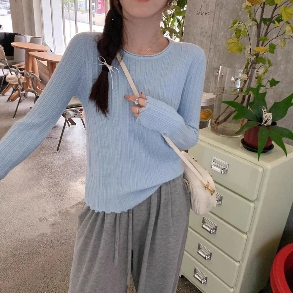 

Ruffled Edge Long Sleeved Knitwear Bottoming Shirt Slim Fit Sweater Top Pullover Spring Autumn Winter Knitted Top for Women Fall