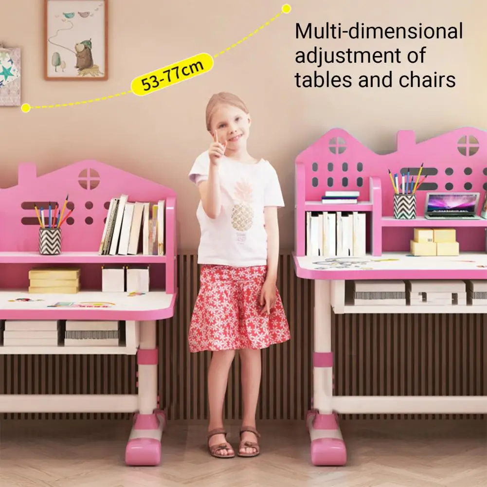 2Pcs/Set Students Desk Chair Set Adjustable Height Study Drawer Table With Chair Cartoon Multi Bookstand Desktop Desk Chair Set