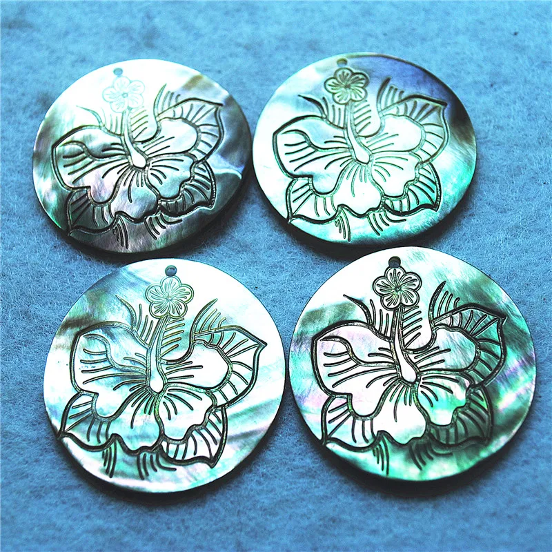 7PCS New Black Shell Pendants Flower Shape 35MM DIY Jewelry Accessories Hot Drawing Making Your Lovely Crafts