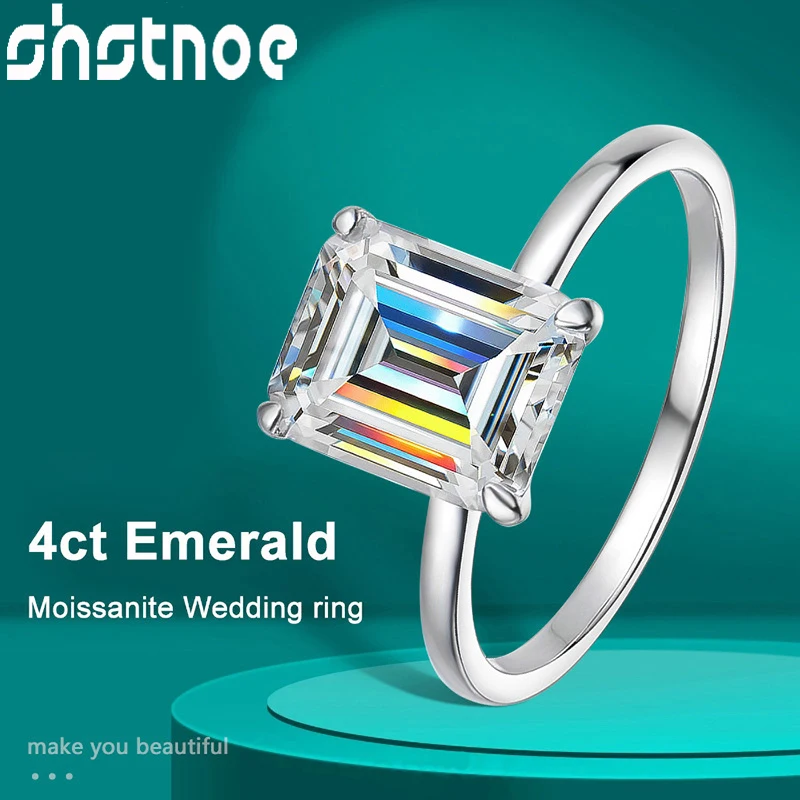 

SHSTONE 8*10mm 4ct D Color Moissanite Ring s925 Sterling Sliver Plated 18k White Gold Jewelry Wedding Engagement Rings For Women
