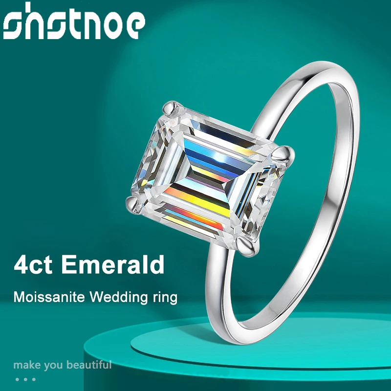 SHSTONE 8*10mm 4ct D Color Moissanite Ring s925 Sterling Sliver Plated 18k White Gold Jewelry Wedding Engagement Rings For Women