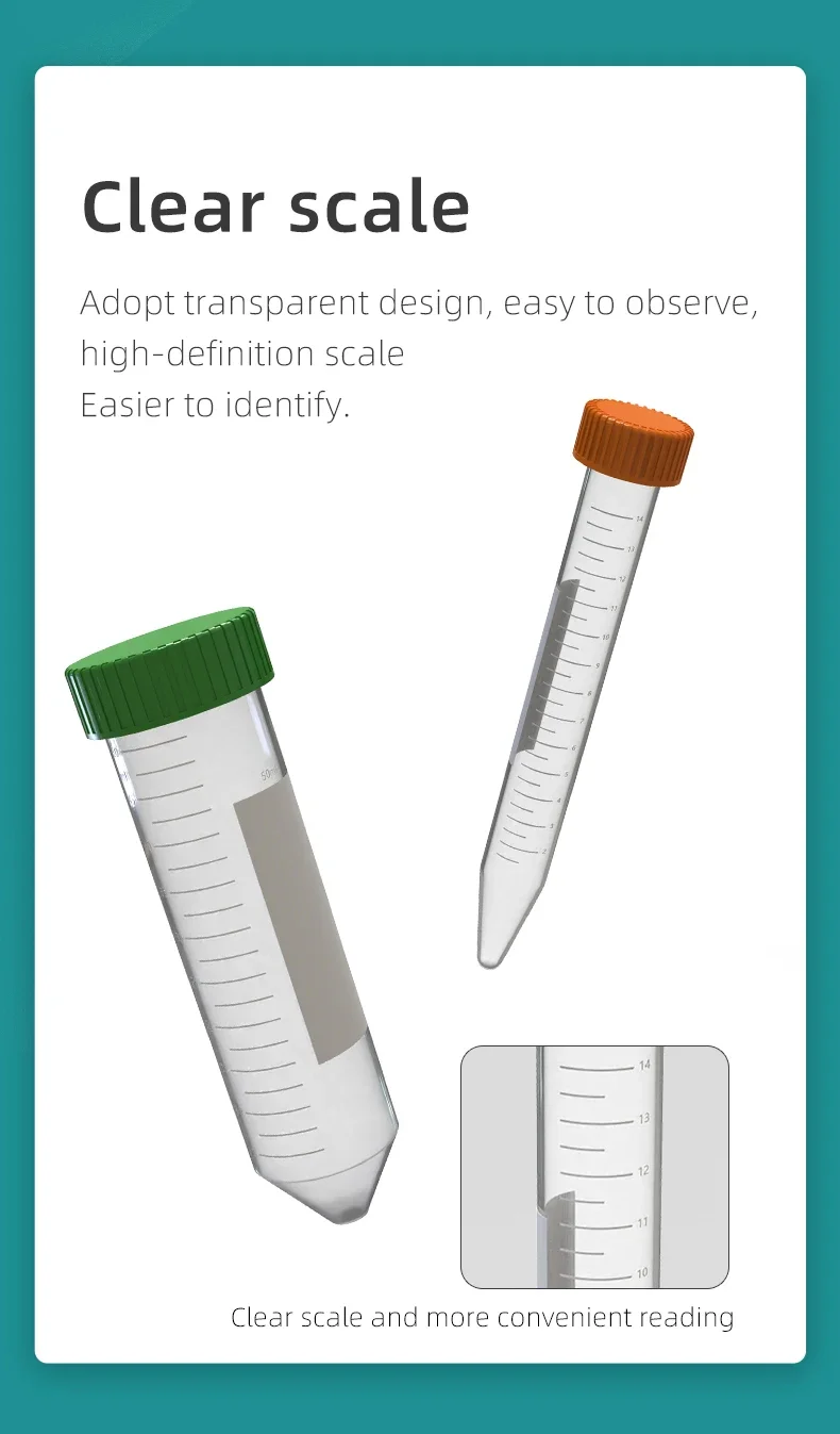 Kunststoff-Zentrifugenröhrchen PCR-Röhrchen Proben-Laborbehälter 0,2ml 0,5ml 1,5ml 2ml 10ml 15ml 50ml mit Schnappverschluss/Schraubverschluss Mikroskala – Detail 6