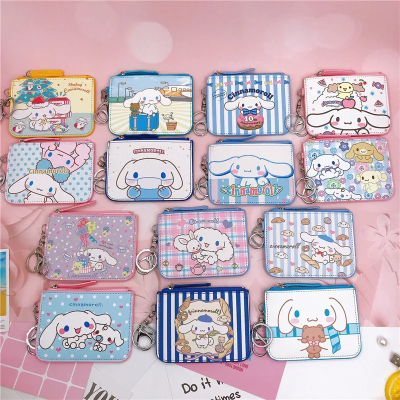 

Милый кошелек Hello Kitty, женский кошелек Sanrio, кошельки для монет, держатель для карт на молнии Melody, сумка для монет Kuromi, клатч с мультяшным принтом