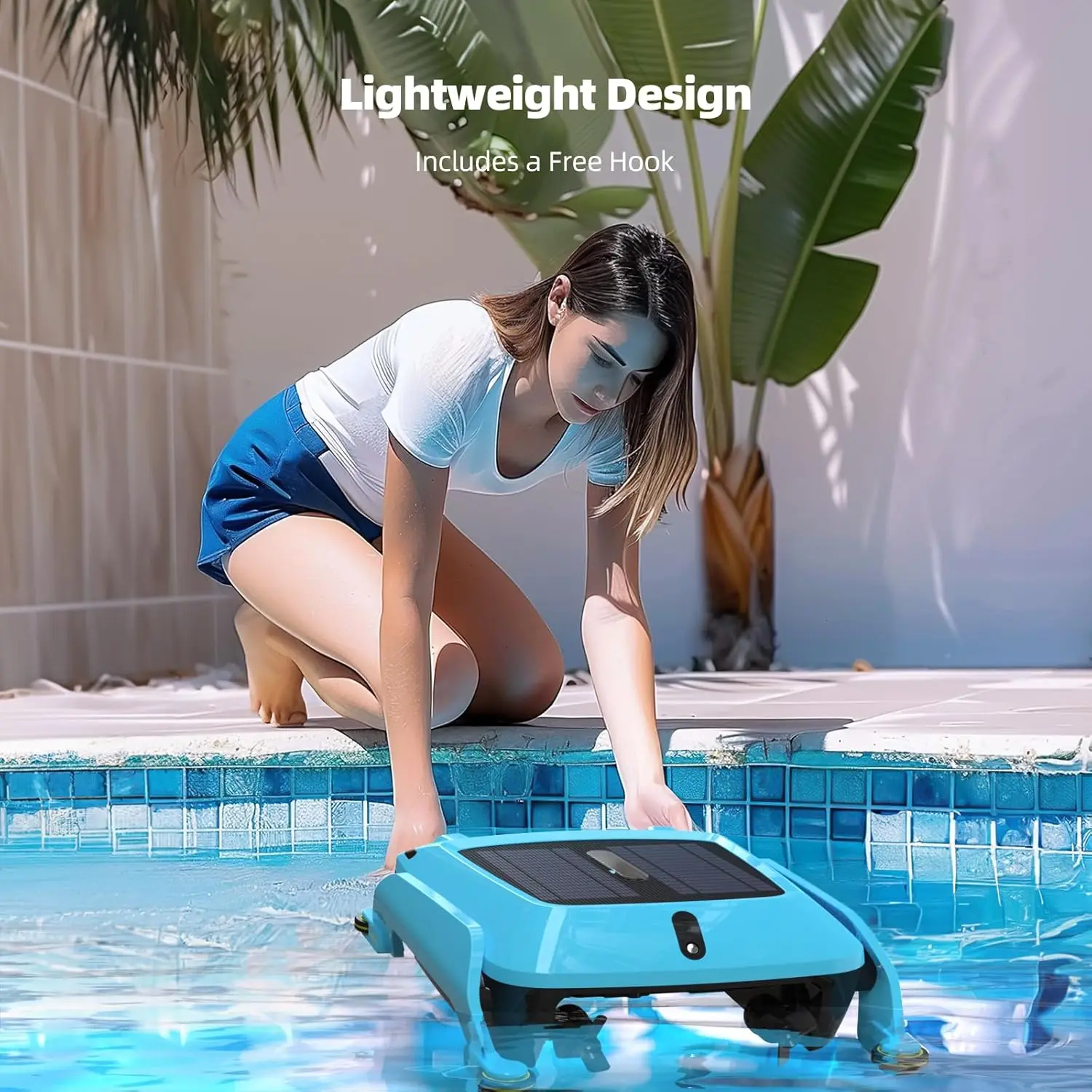 自動ソーラープールスキマー,プール用コードレスプールスキマー,デュアルチャージソーラーパワー付き表面洗浄ロボット