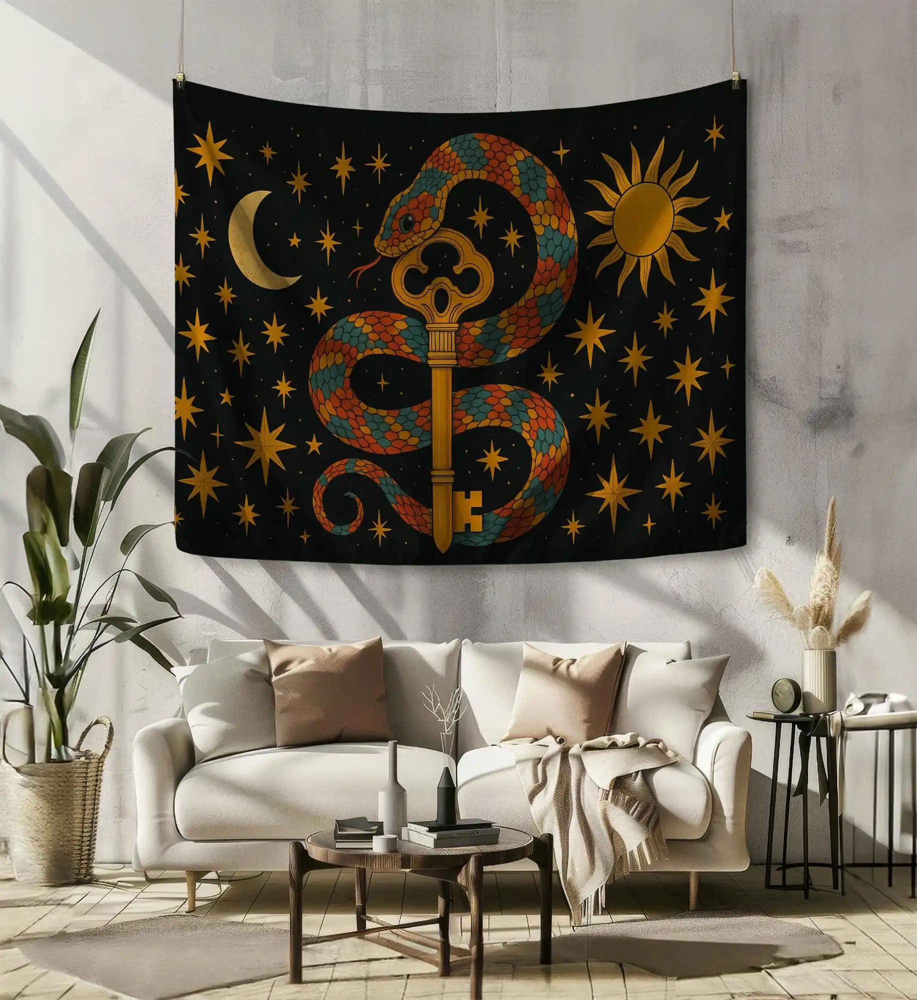 Large Bohemian Serpent Money Symbol Tapestry Wall Hanging Boho Decor Astrology Celestial Art for Living Room Bedroom
