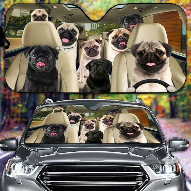 

Pug Funny Car Sunshade, Dog Car Accessories, Pug Decor, Gift for Him, Fathers Day LNG242112A05 Car Window Sunshade Sun Shade