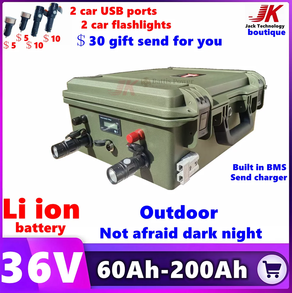 

36V 60Ah 80Ah 100Ah 120Ah 130Ah 150Ah 200Ah Li Ion Battery For Trolling Motor Propeller EVFishing Boat,Inverter,RV+Charger