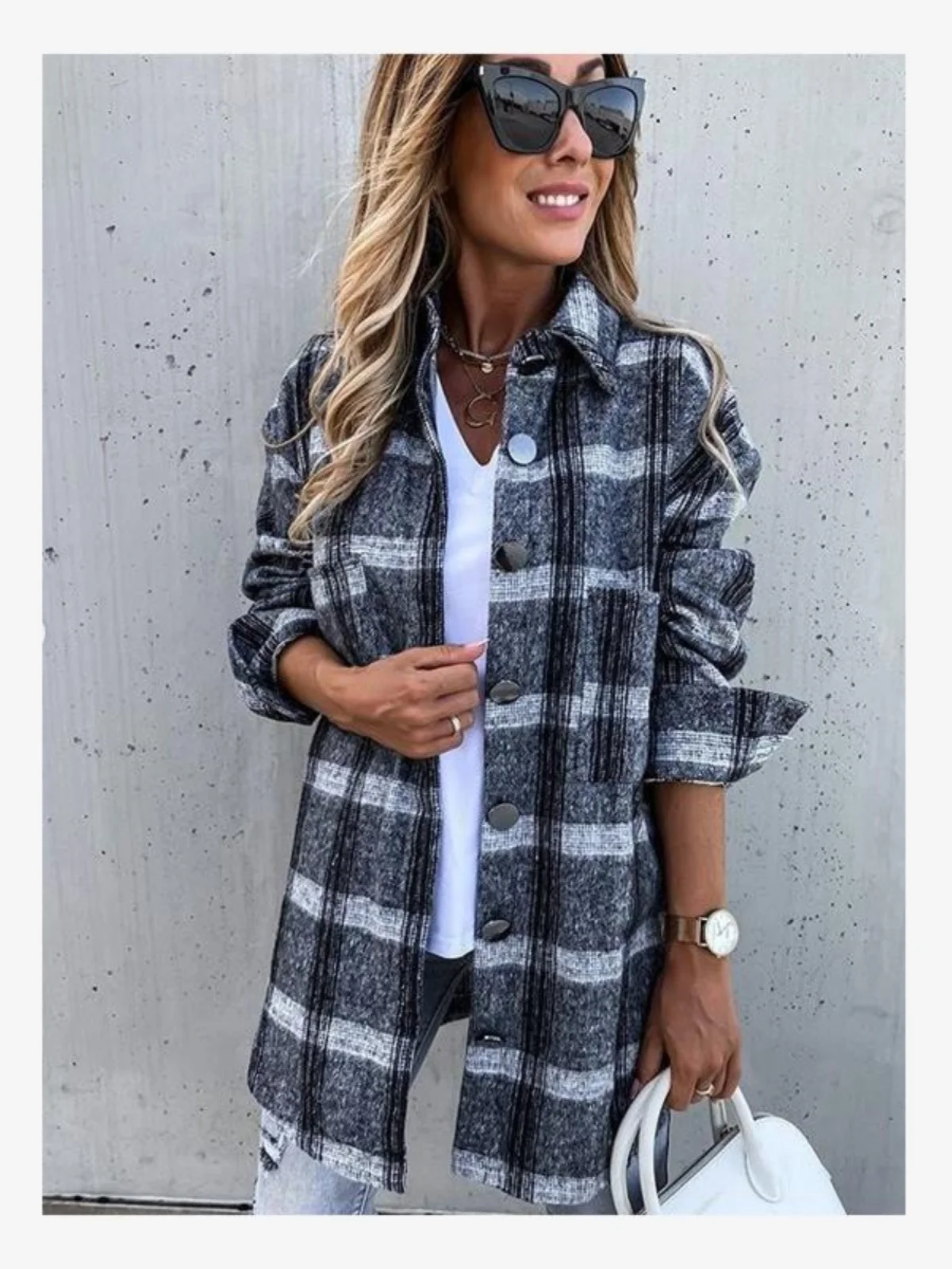 

Women's Loose Casual Retro Plaid Long irt Faionable Outerwear Spring Season Button Closure Regular Length Sve Long