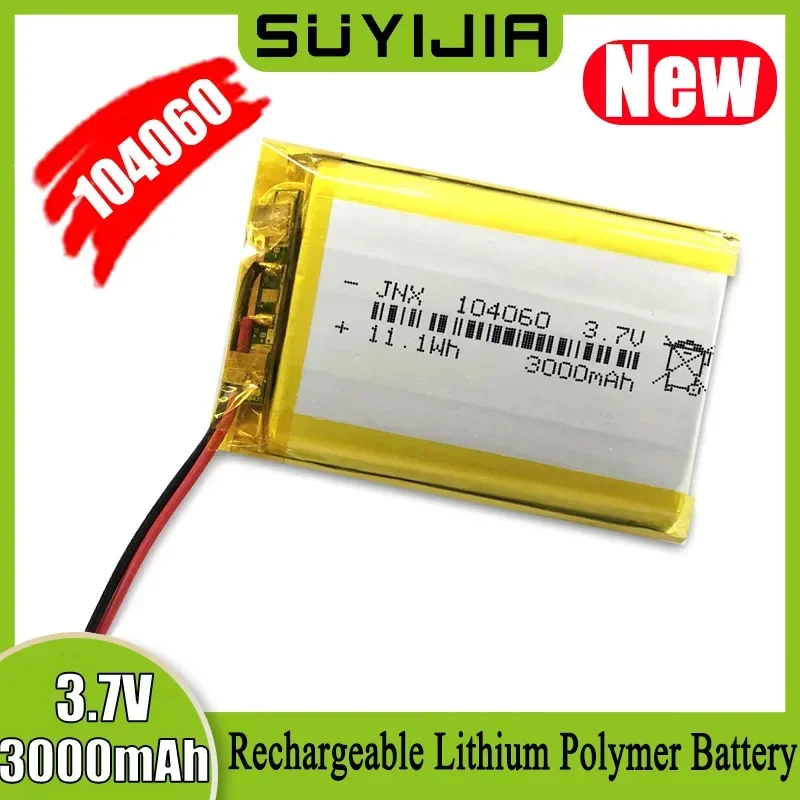 104060 3.7V 3000mAh Polymer Lithium Battery for Bluetooth Speaker Stall Light Shaver Battery Locator Doorbell Humidifier