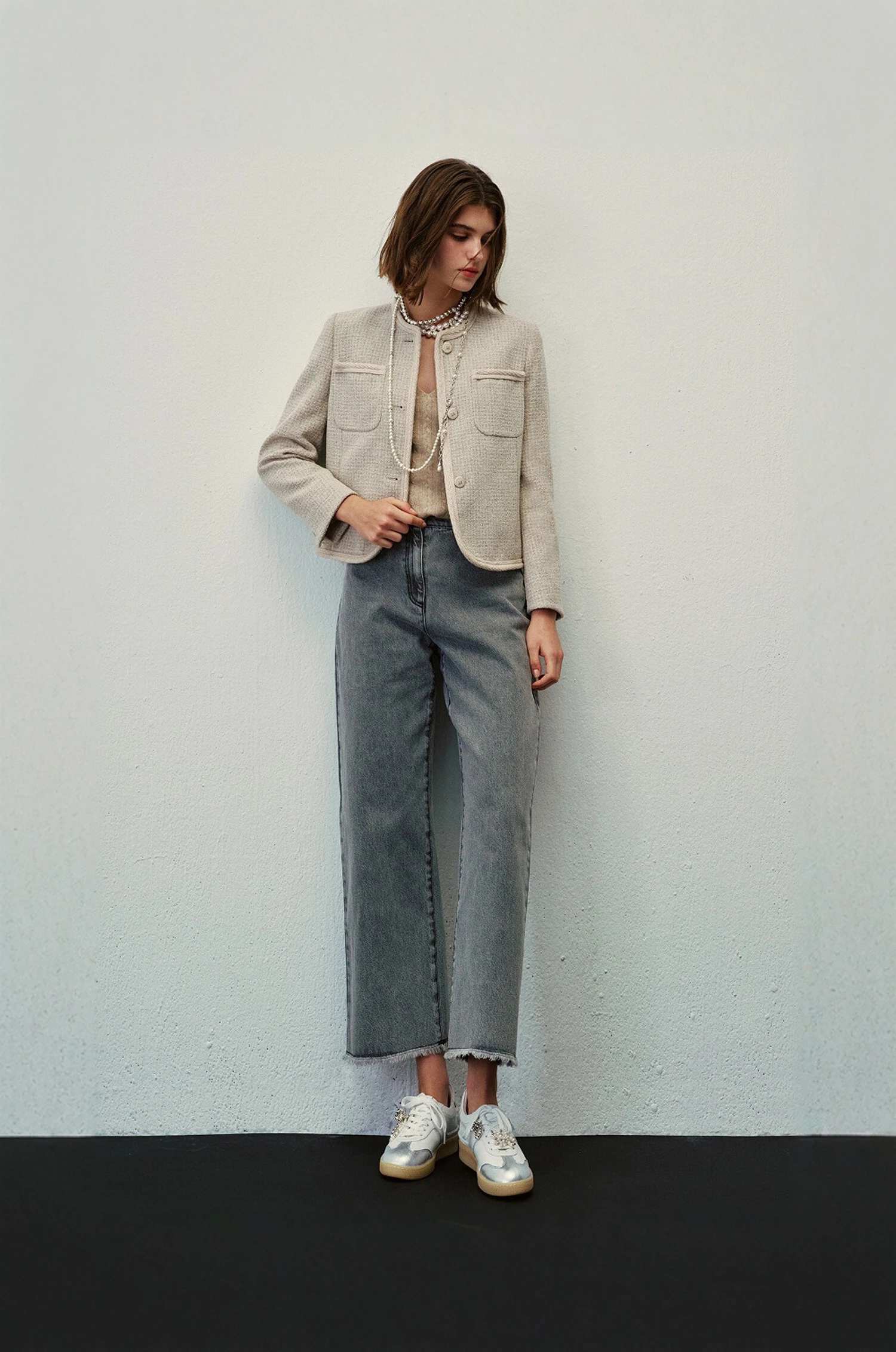 

Женские джинсы Spring Carbon с рваным краем, прямые, из хлопка с эластаном, износостойкие, повседневные брюки в корейском стиле