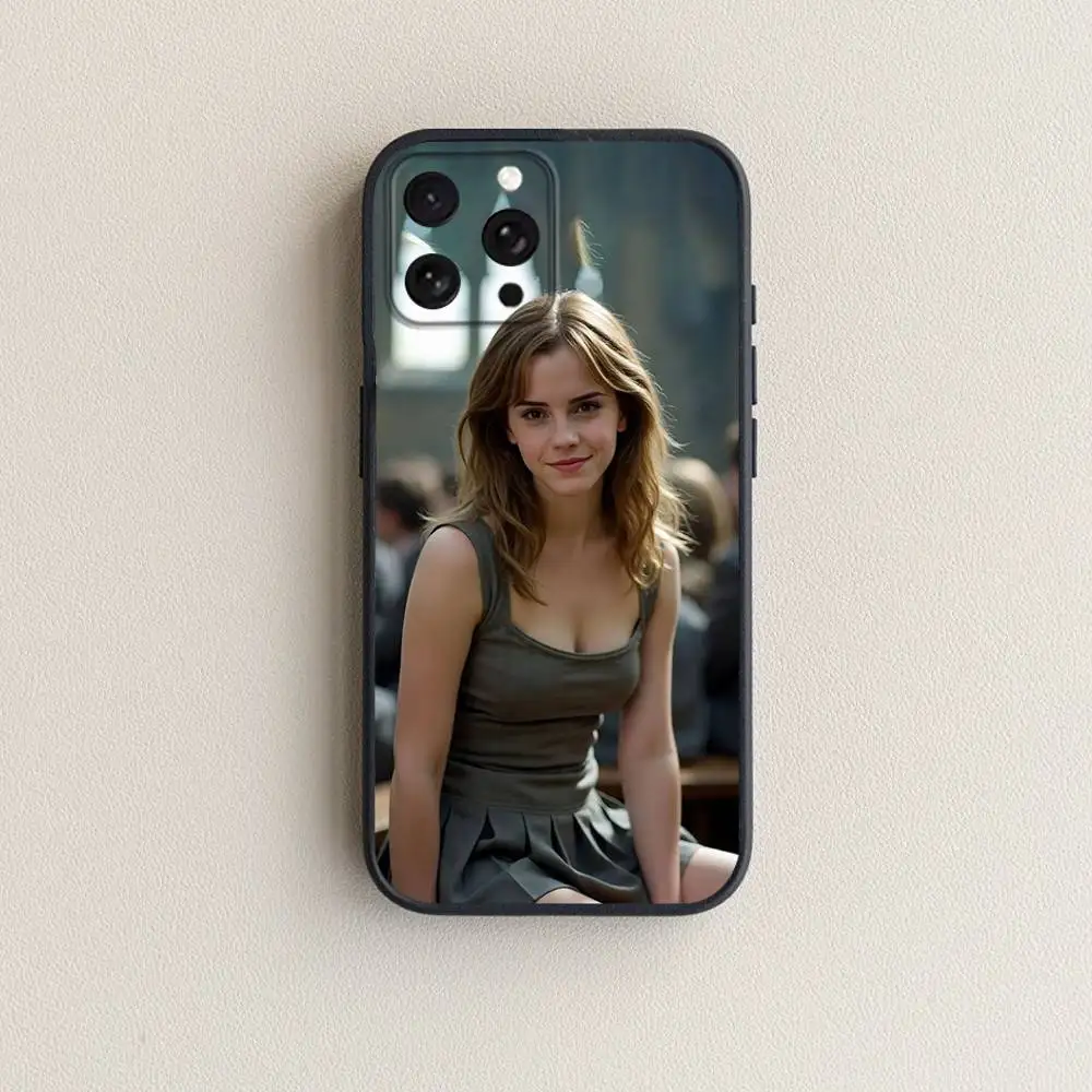 حافظة هاتف A-مثلة Emma W-Watson لهاتف iPhone 17,16,15,14,13,12,11 Plus,Pro Max,XS,X,XR,SE,Mini,8,7,غطاء أسود من السيليكون الناعم