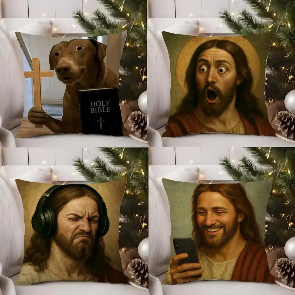 

Good Christ Funny Jesus Cushion Cover Short Plush Double-sided Print Square Throw Pillow Covers Sofa Home Cushion Decor