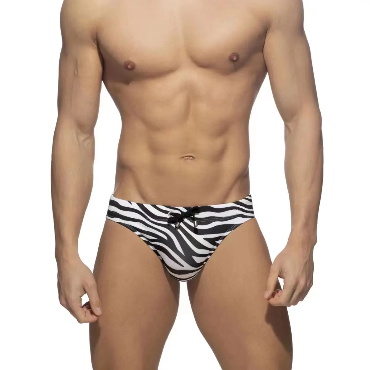 

Men's Sexy Low Rise Bikini Swimsuit Swimwear Quick Dry Zebra Swim Briefs Contour Pouch Drawstring Bathing Suit Beach Shorts