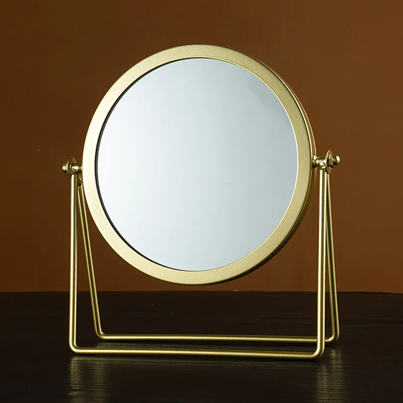 Household bedroom tabletop iron art dressing mirror, round mirror, golden circular makeup mirror, simple and modern